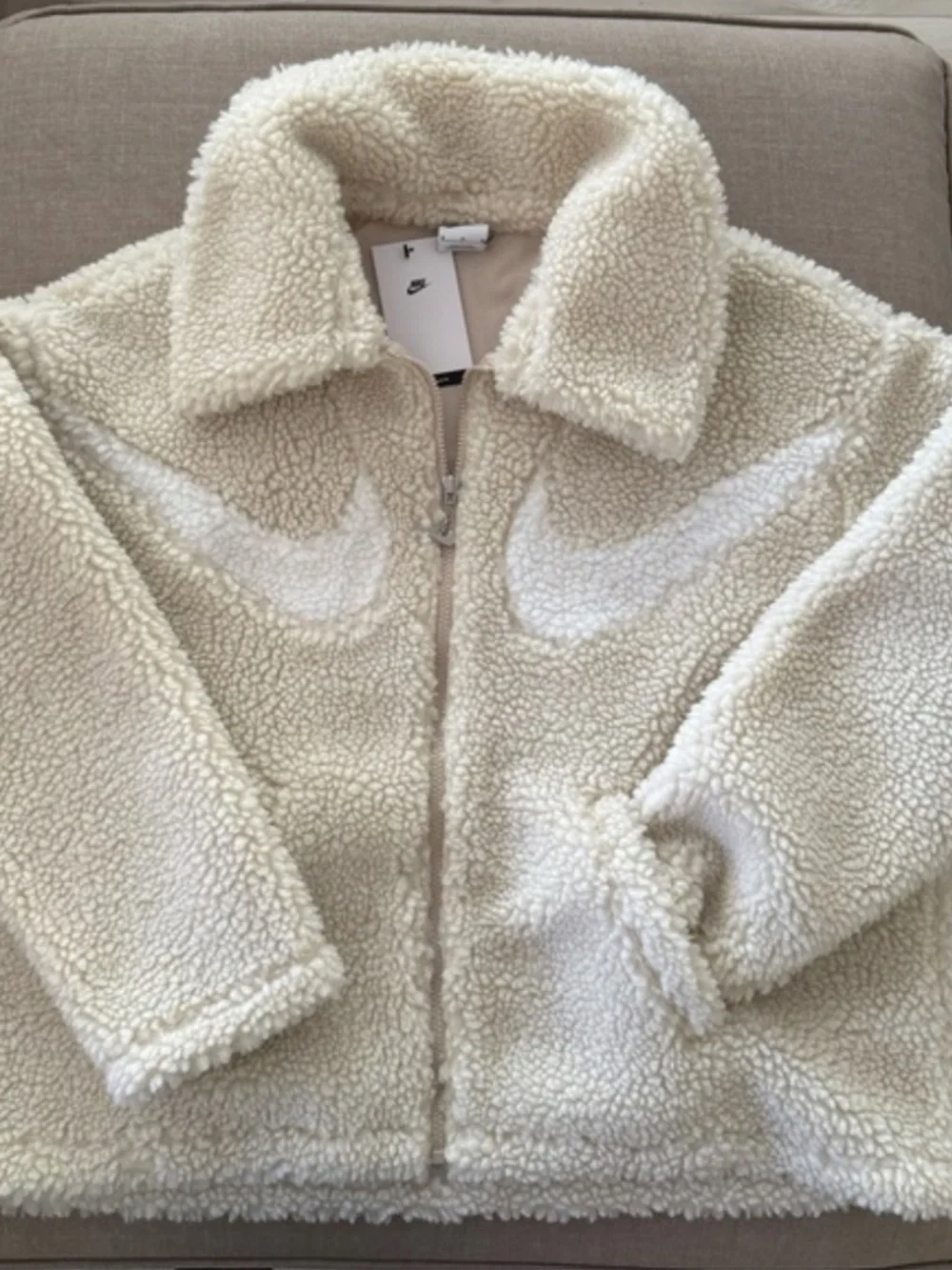 Nike Sportswear Faux Fur Swoosh Jacket - Cream Beige Sherpa Fleece